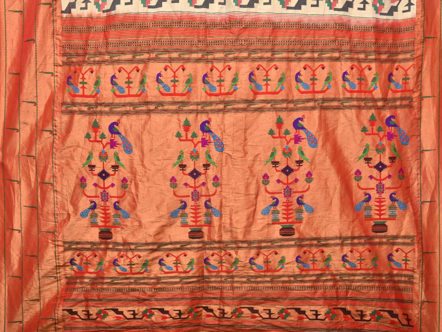 Yellow Bandhani Paithani Silk Handloom Saree with Triple Muniya Border Design bn0486