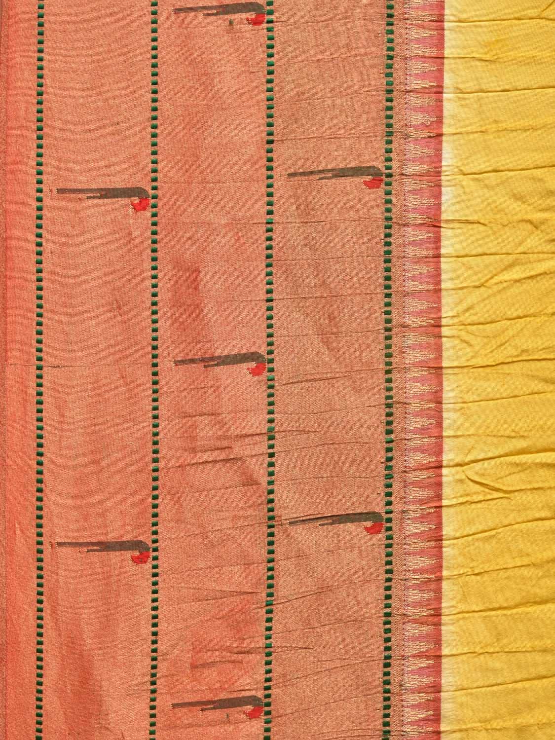 Yellow Bandhani Paithani Silk Handloom Saree with Triple Muniya Border Design bn0486