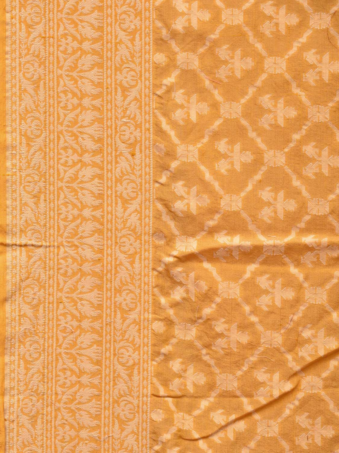 Yellow Cut Work Cotton Handloom Saree with All Over Jamdani Style Design o0387