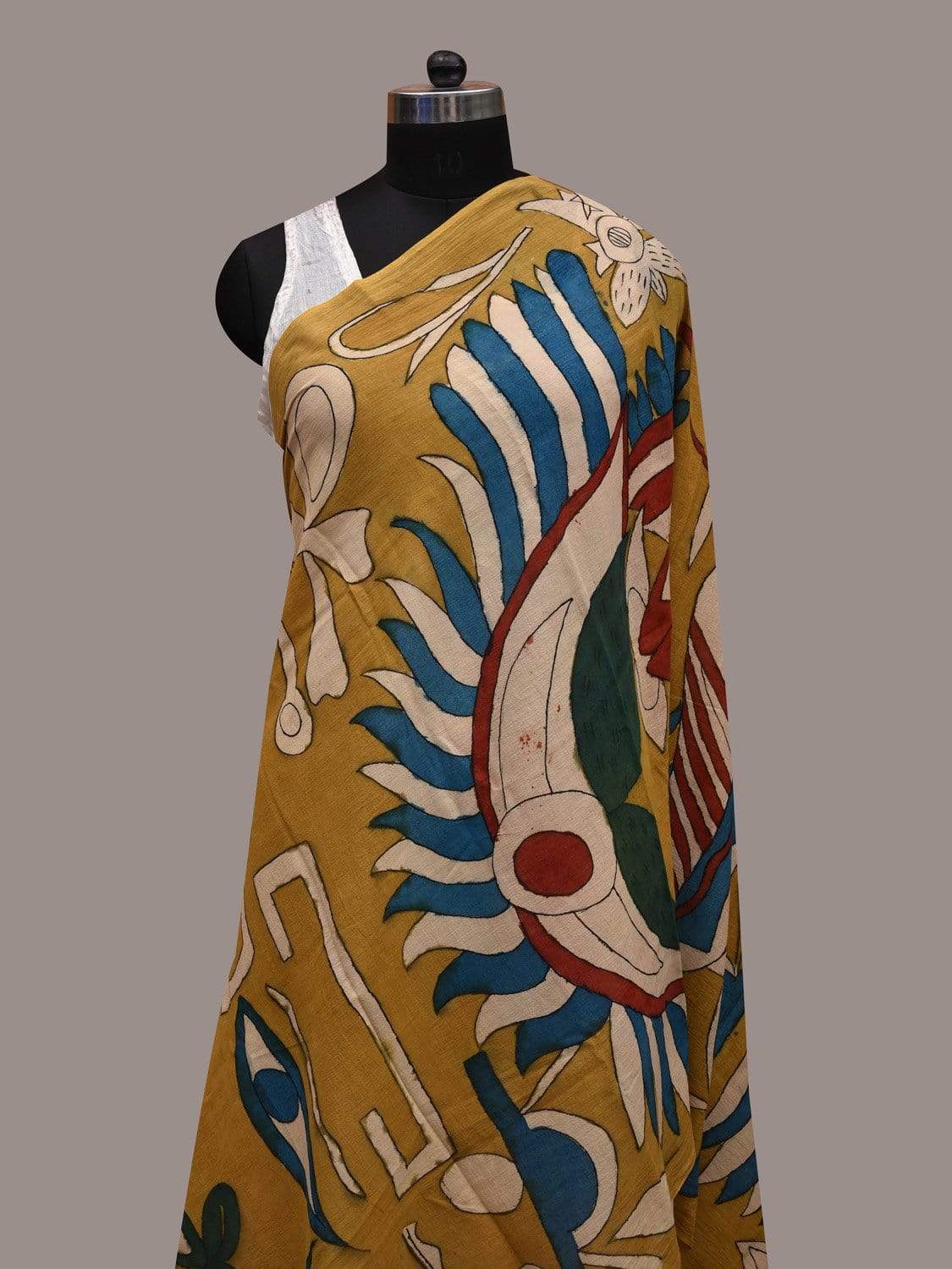 Yellow Kalamkari Hand Painted Cotton Handloom Dupatta with Egyptian Design ds2579
