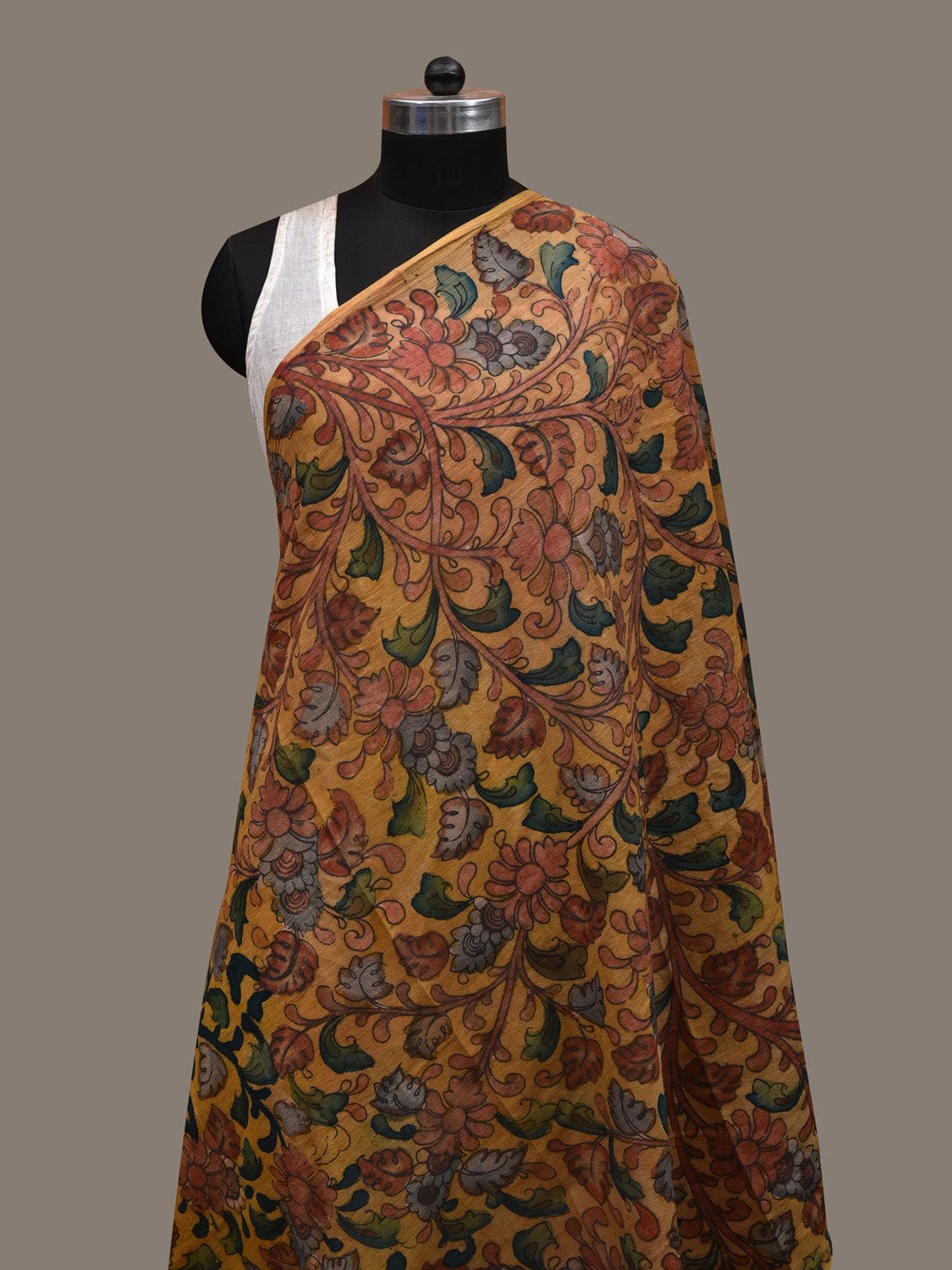Yellow Kalamkari Hand Painted Cotton Handloom Dupatta with Floral Design ds2881