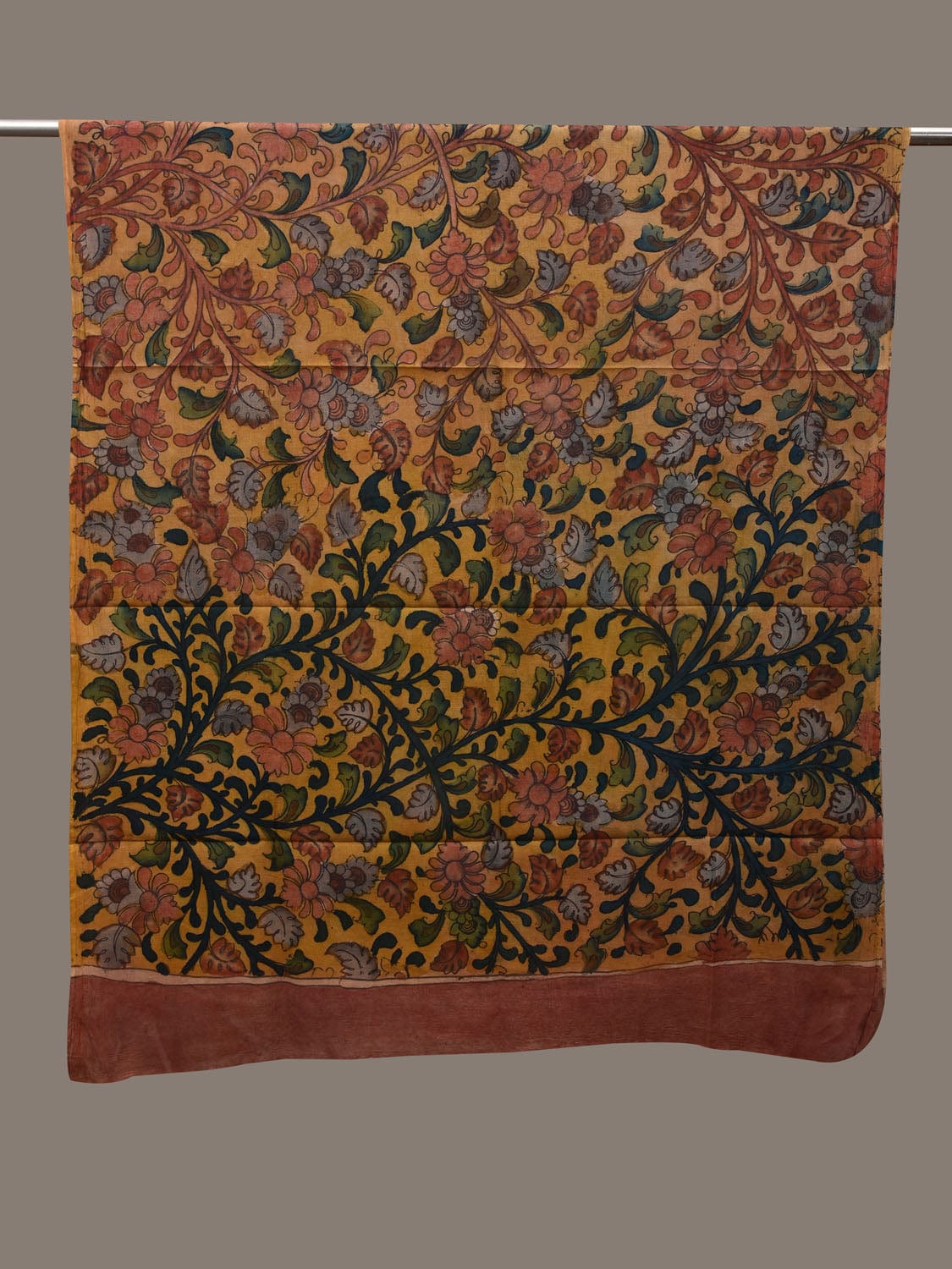 Yellow Kalamkari Hand Painted Cotton Handloom Dupatta with Floral Design ds2881