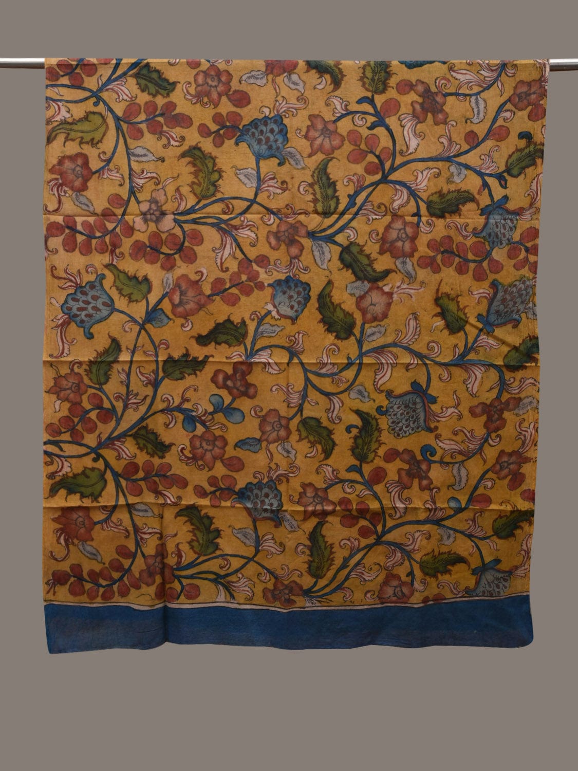 Yellow Kalamkari Hand Painted Cotton Handloom Dupatta with Floral Design ds2883