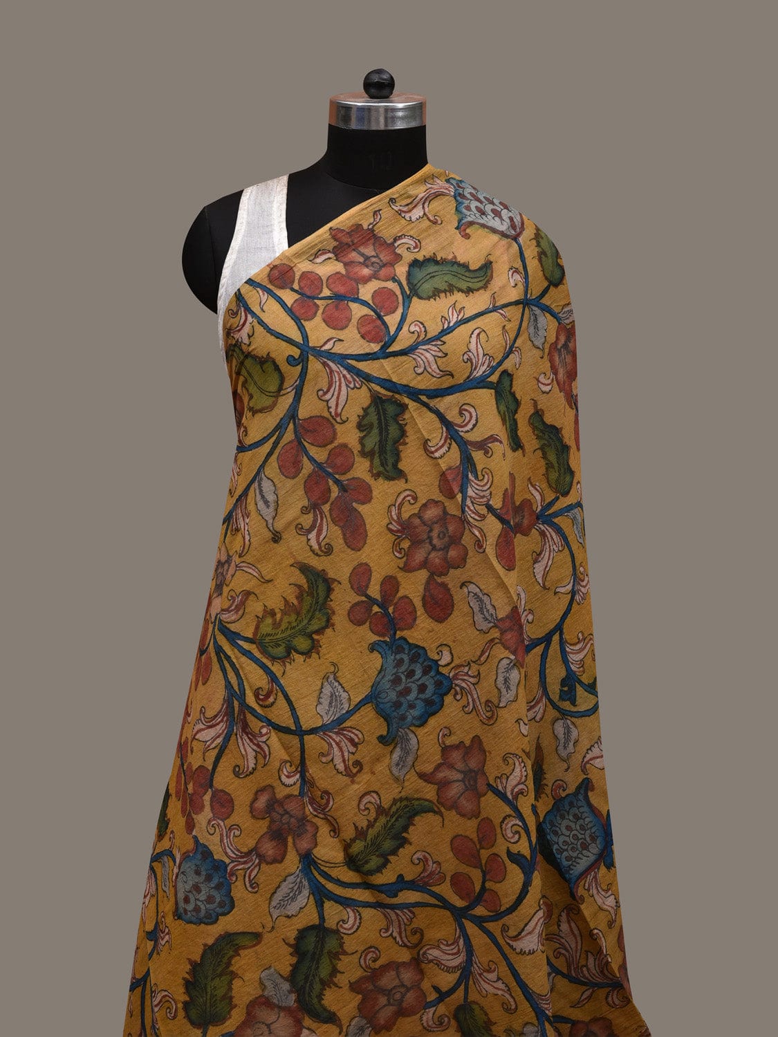 Yellow Kalamkari Hand Painted Cotton Handloom Dupatta with Floral Design ds2883