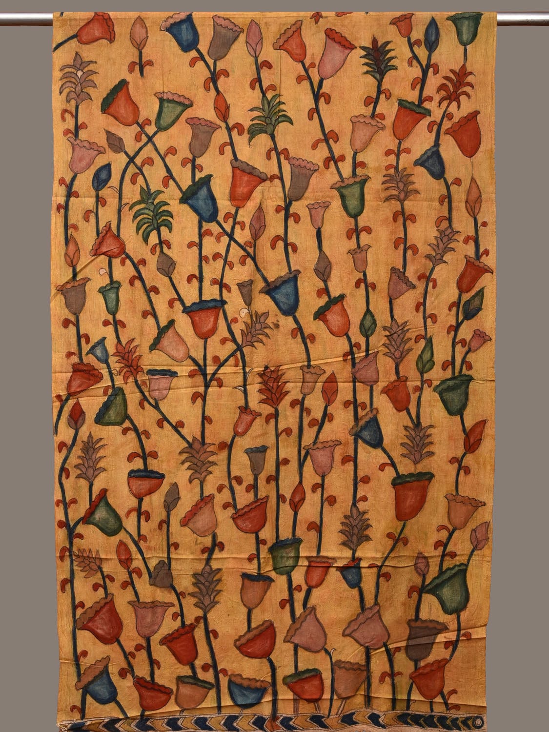 Yellow Kalamkari Hand Painted Cotton Handloom Dupatta with Floral Design ds3125