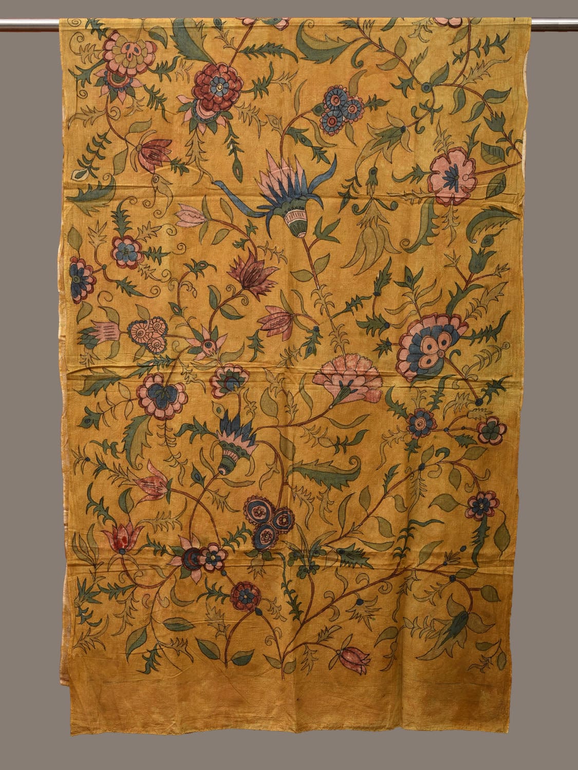 Yellow Kalamkari Hand Painted Cotton Handloom Dupatta with Floral Design ds3127