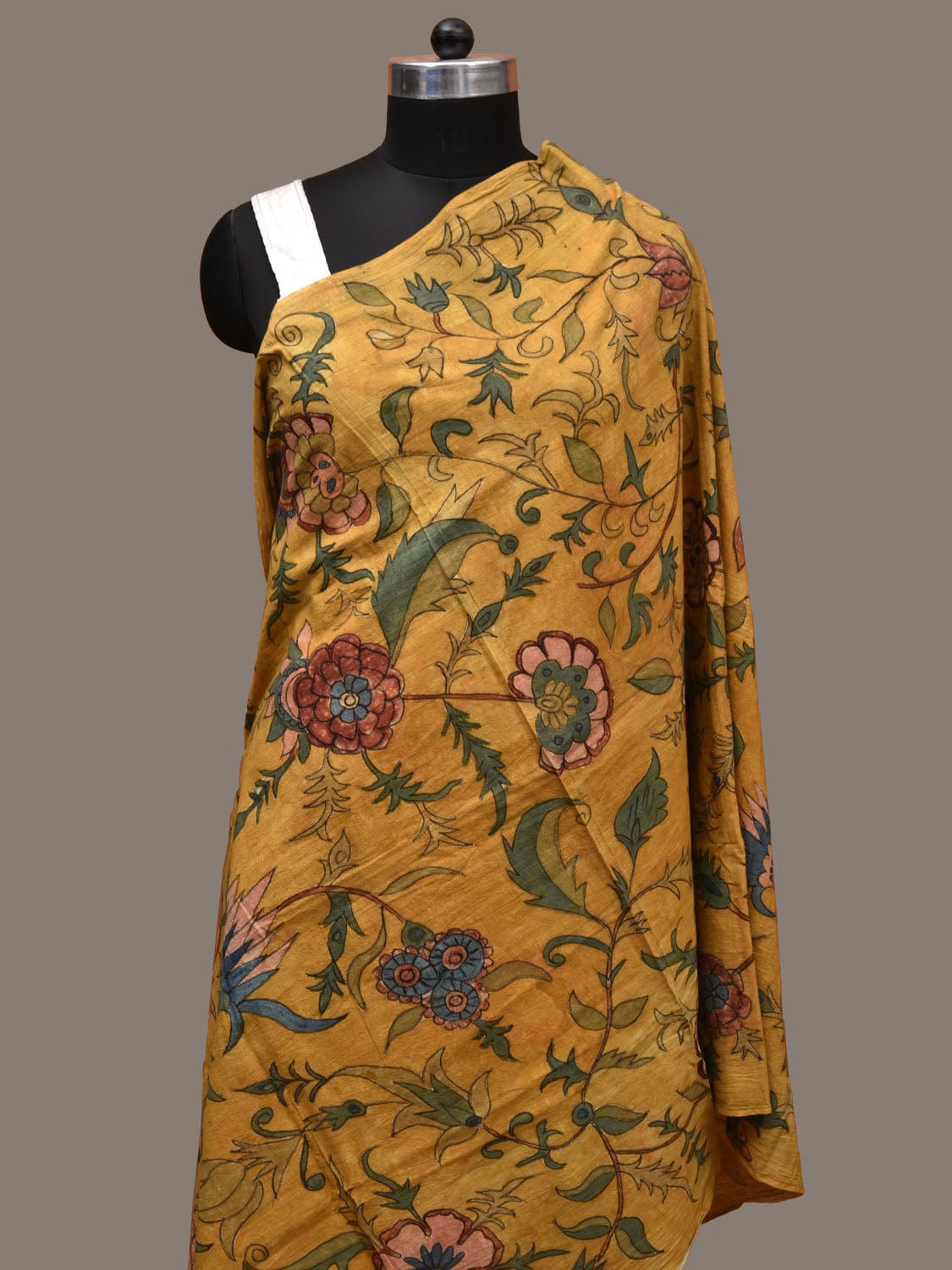Yellow Kalamkari Hand Painted Cotton Handloom Dupatta with Floral Design ds3127