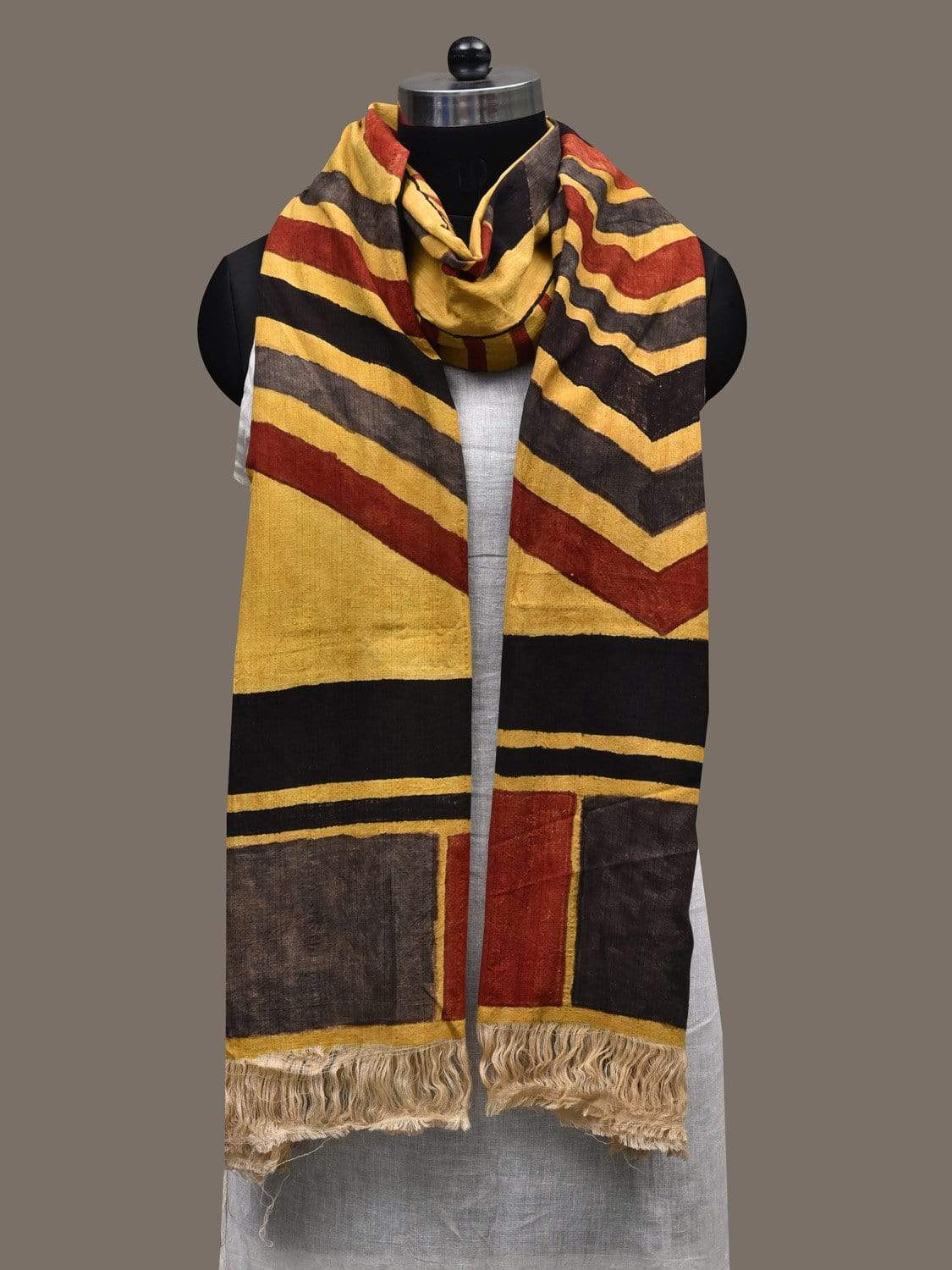 Yellow Kalamkari Hand Painted Cotton Handloom Dupatta with Geometric Design ds2469