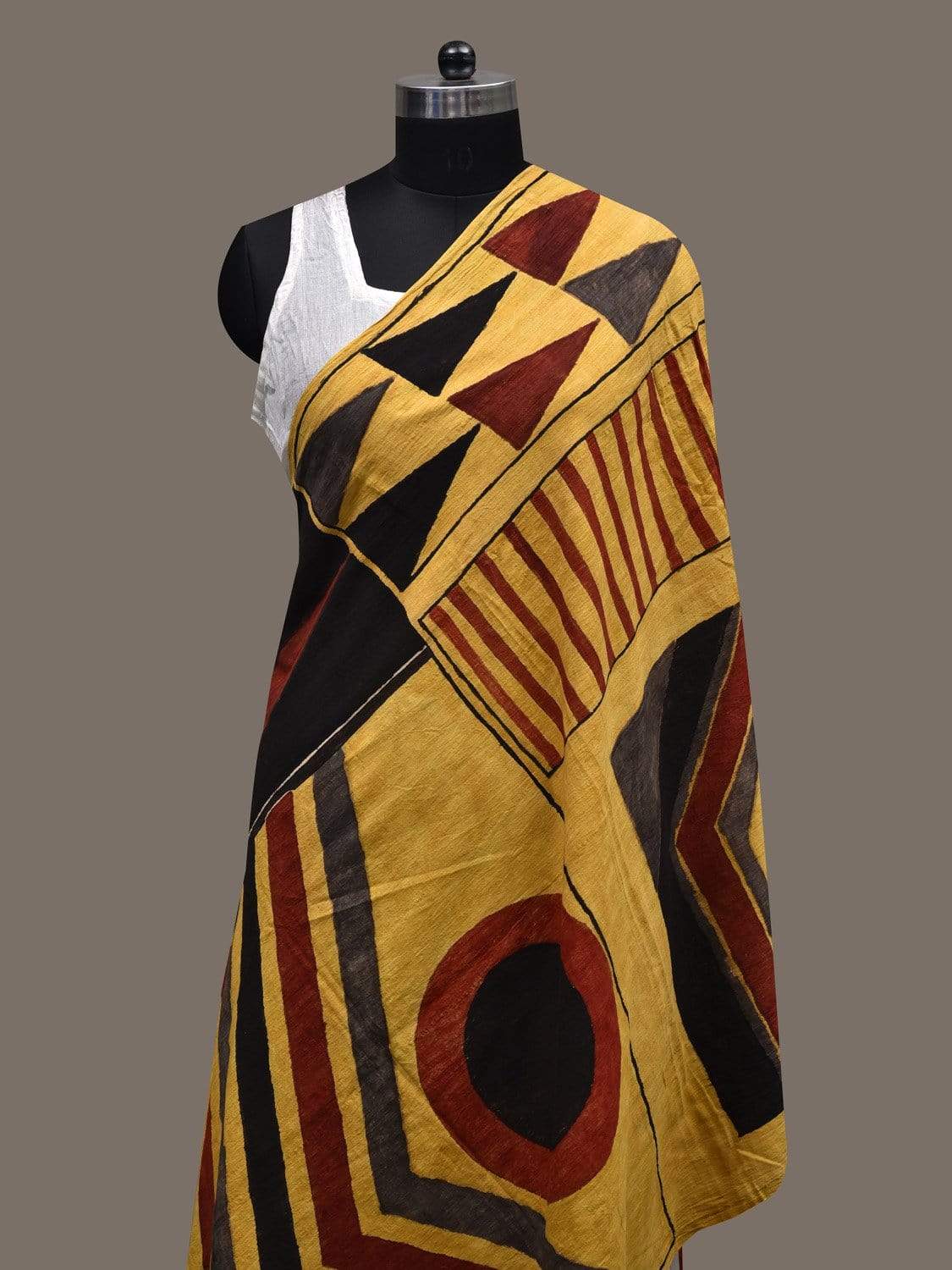 Yellow Kalamkari Hand Painted Cotton Handloom Dupatta with Geometric Design ds2469