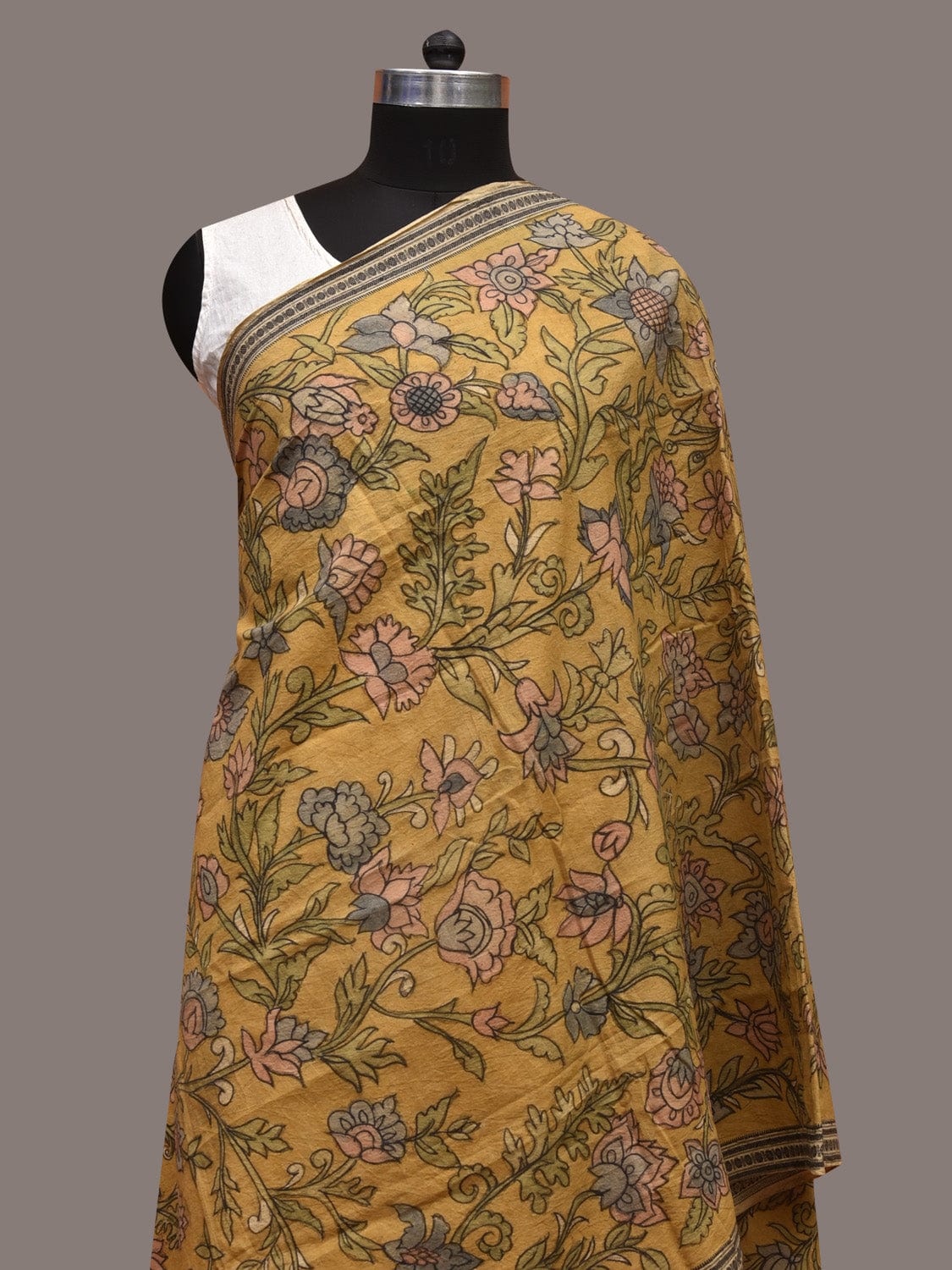 Yellow Kalamkari Hand Painted Cotton Handloom Dupatta with Tree of Life Design ds3580