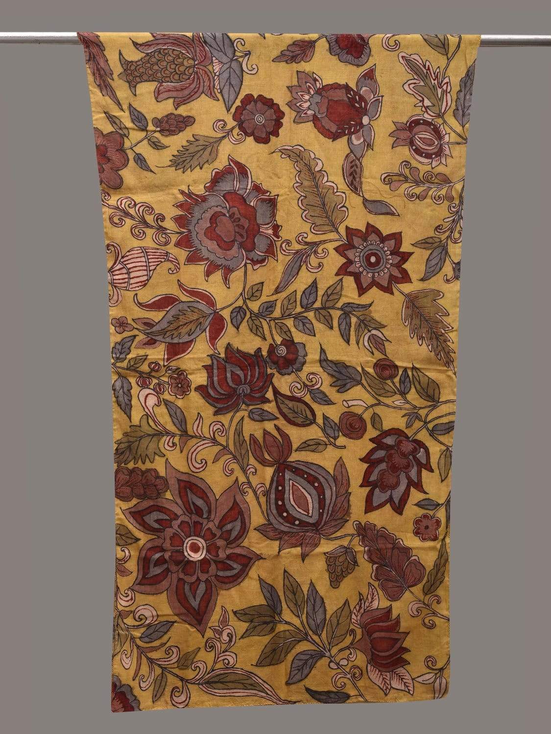 Yellow Kalamkari Hand Painted Cotton Handloom Stole with Floral Design ds2566