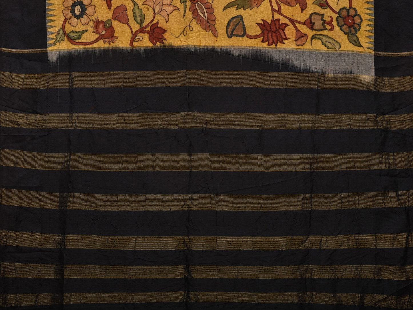 Yellow Kalamkari Hand Painted Gadwal Silk Handloom Saree with Floral Design KL0688