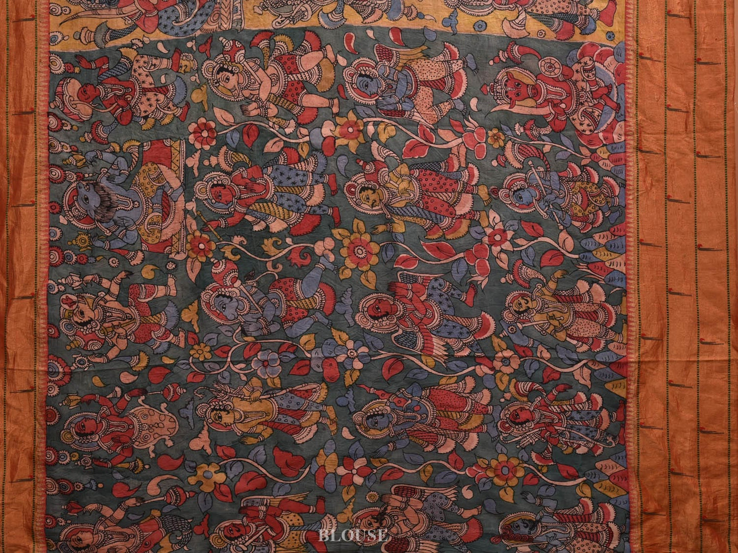 Yellow Kalamkari Hand Painted Kanchipuram Silk Handloom Saree with Dashavatar and Triple Muniya Design KL0638