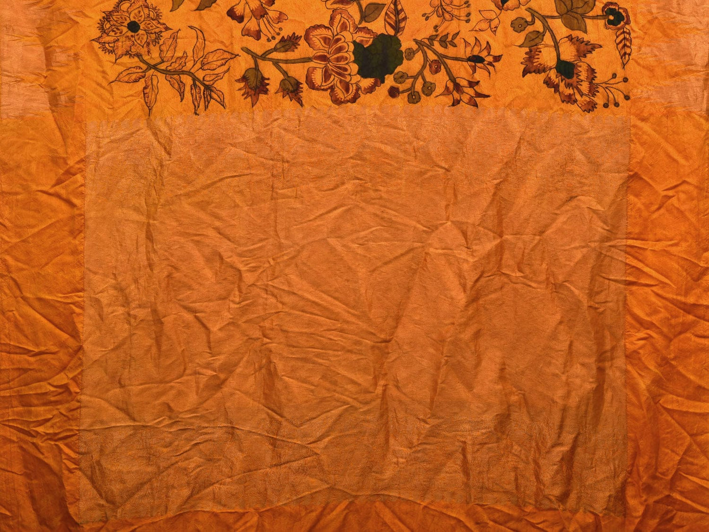 Yellow Kalamkari Hand Painted Kanchipuram Silk Handloom Saree with Floral Design KL0656