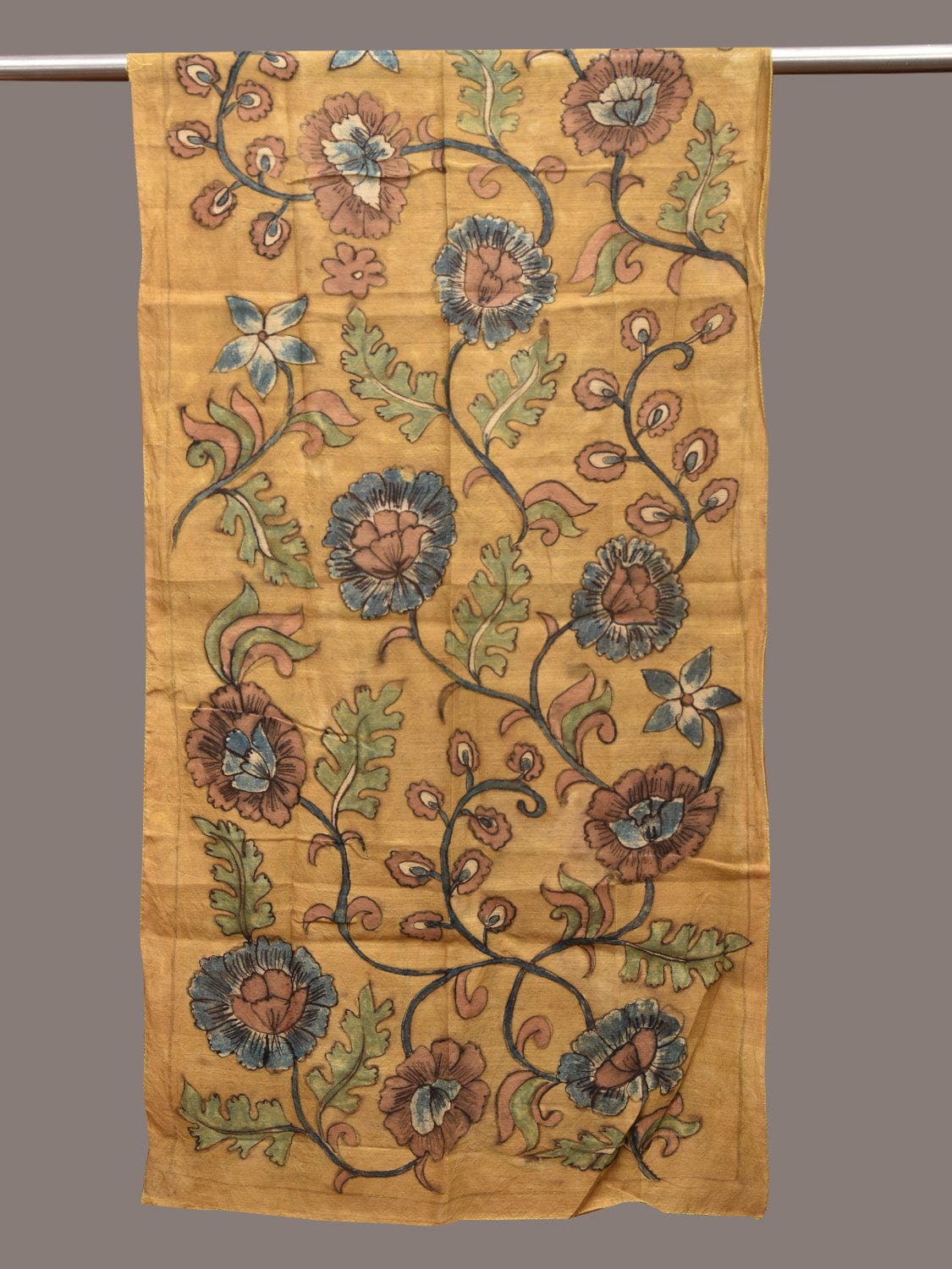 Yellow Kalamkari Hand Painted Sico Stole with Floral Design ds3593