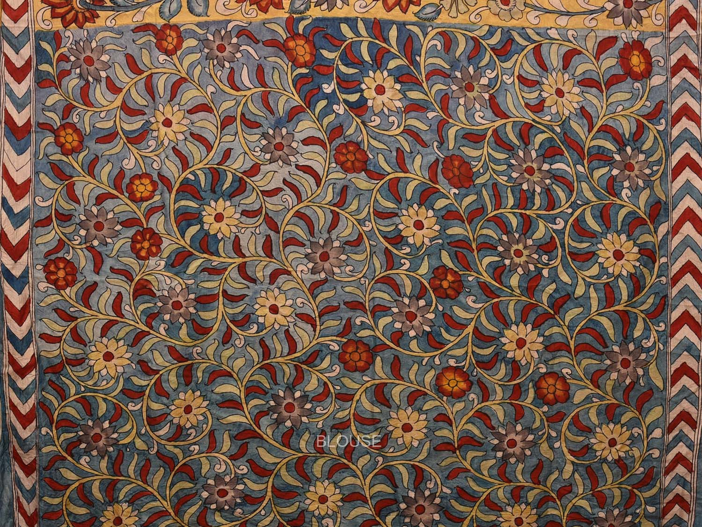 Yellow Kalamkari Hand Painted Silk Handloom Saree with Peacocks and Floral Design KL0714