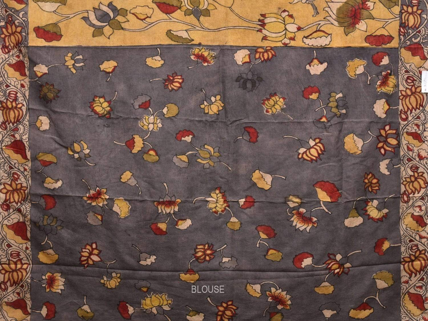 Yellow Kalamkari Hand Painted Silk Handloom Saree with Peacocks and Lotus Flowers Design KL0469