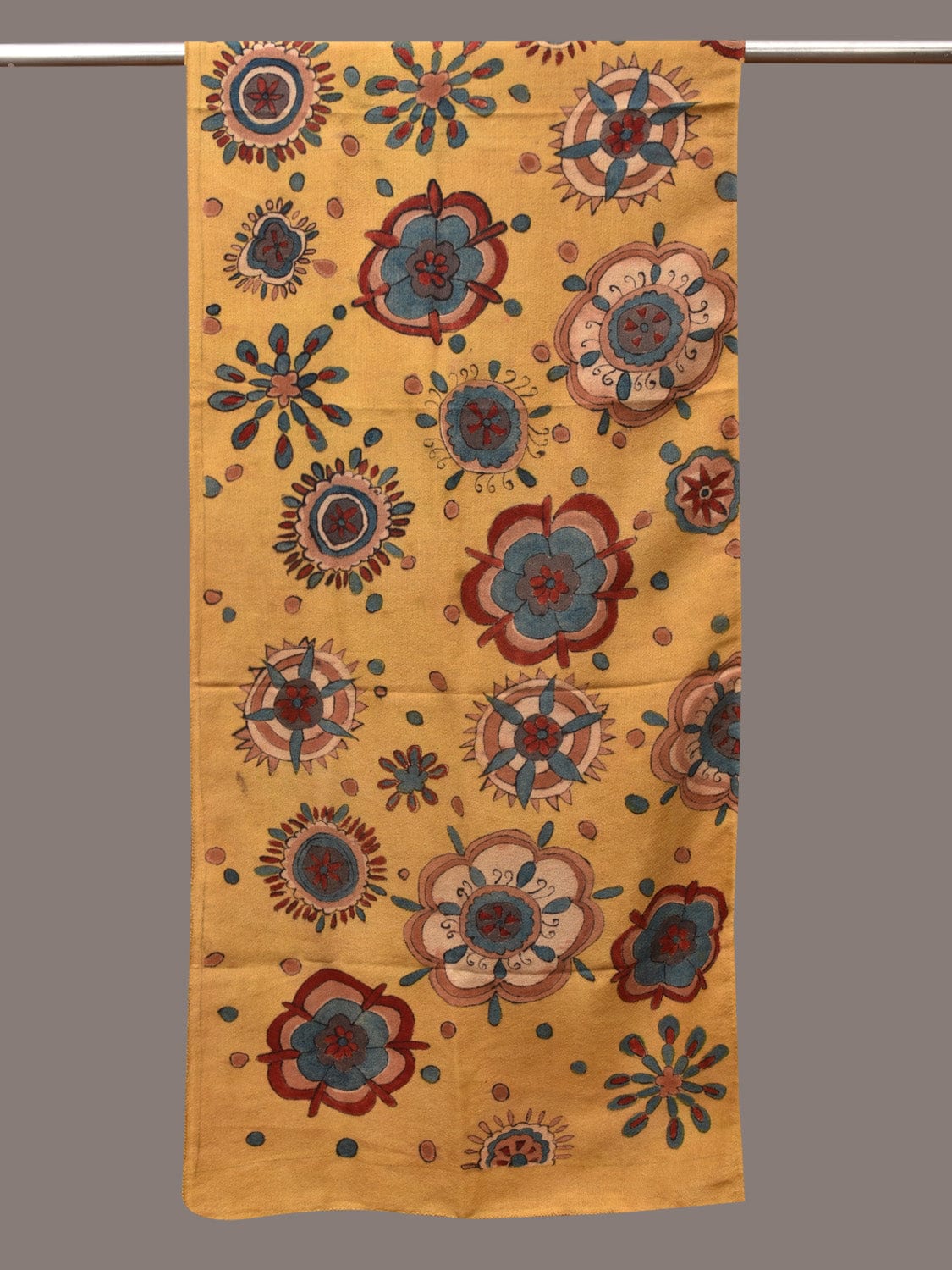 Yellow Kalamkari Hand Painted Woolen Handloom Stole with Floral Design ds3419