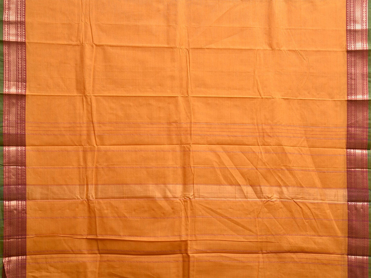 Yellow Kanchipuram Cotton Plain Saree with Strips and Border Design k0856