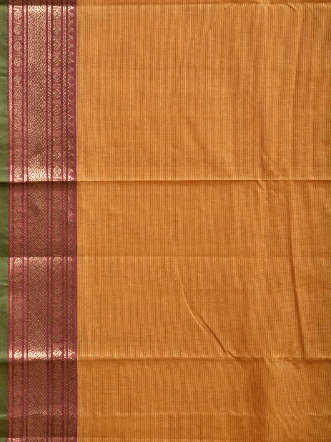 Yellow Kanchipuram Cotton Plain Saree with Strips and Border Design k0856