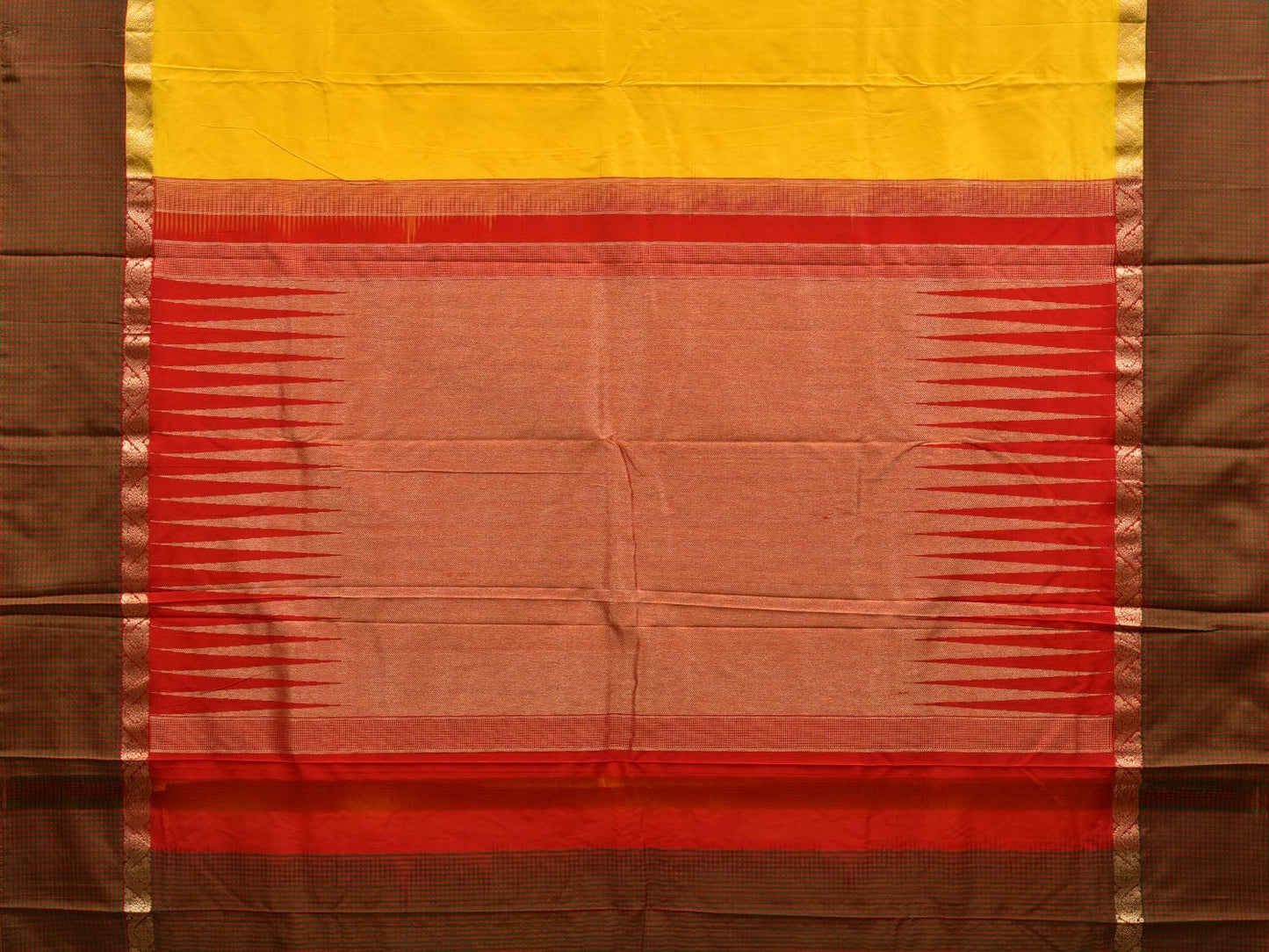 Yellow Kanchipuram Silk Handloom Saree with Small Checks Border Design k0513