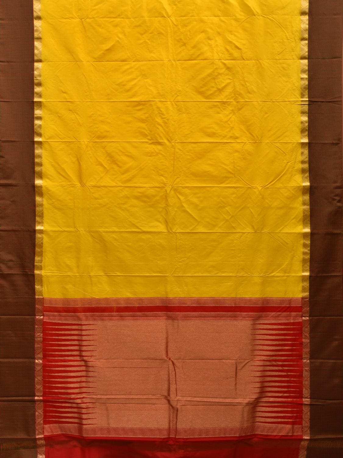 Yellow Kanchipuram Silk Handloom Saree with Small Checks Border Design k0513