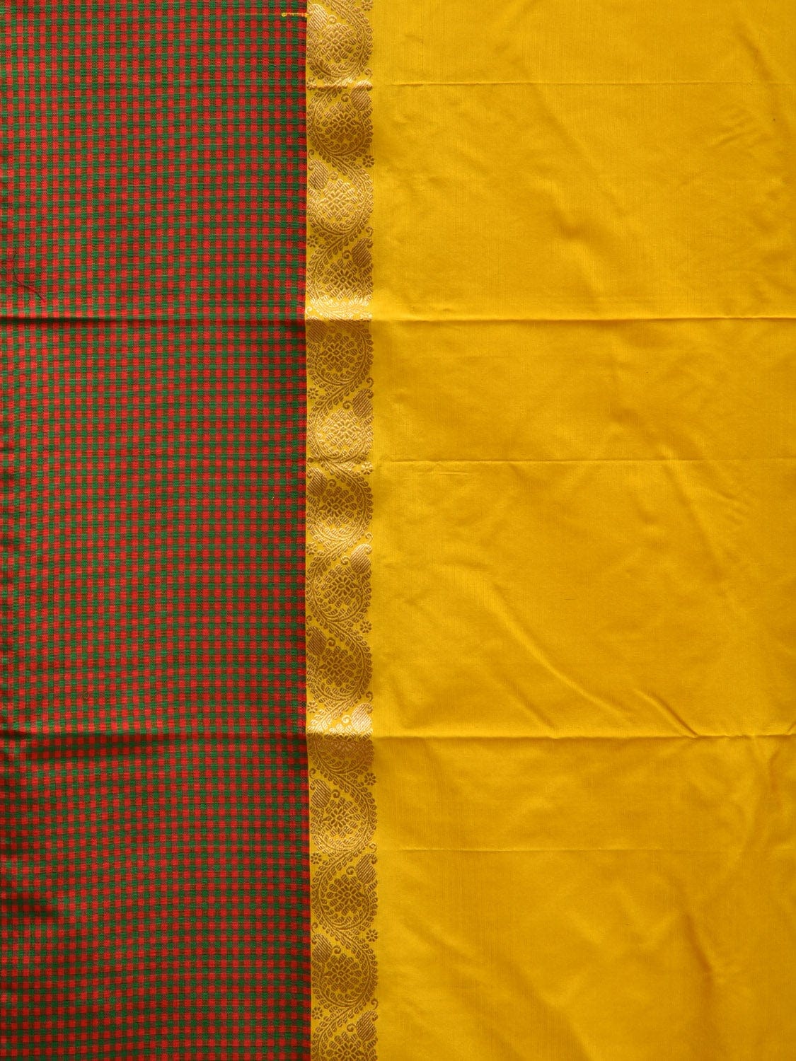Yellow Kanchipuram Silk Handloom Saree with Small Checks Border Design k0513