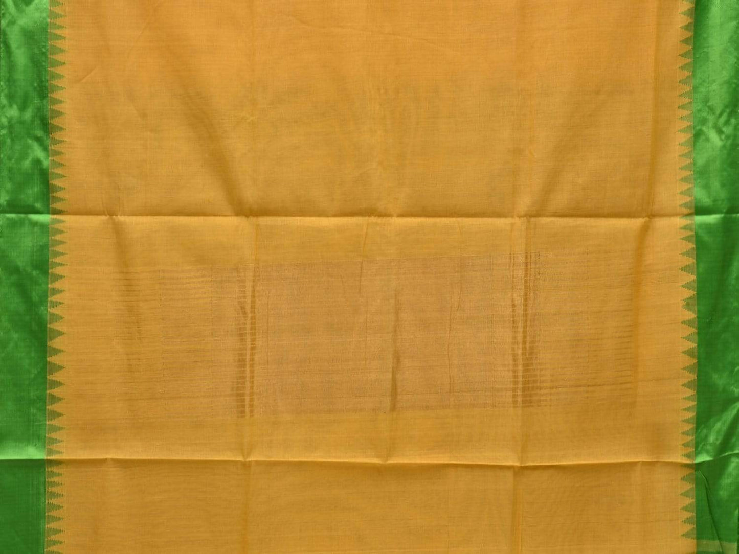 Yellow Khadi Cotton Handloom Plain Saree with Temple Border Design kh0526