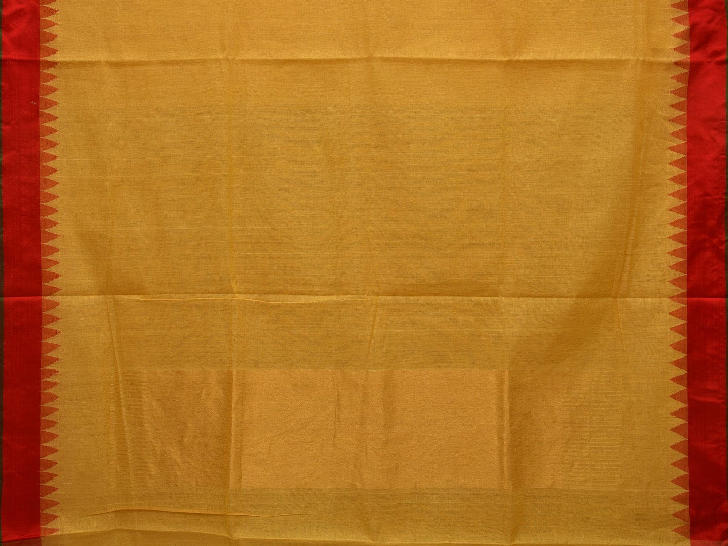 Yellow Khadi Cotton Handloom Plain Saree with Temple Border Design kh0573