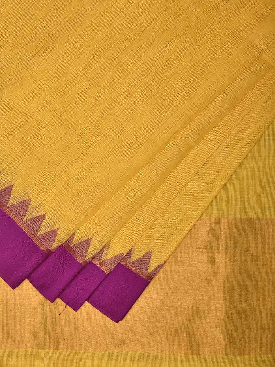 Yellow Khadi Cotton Handloom Plain Saree with Temple Border Design kh0597