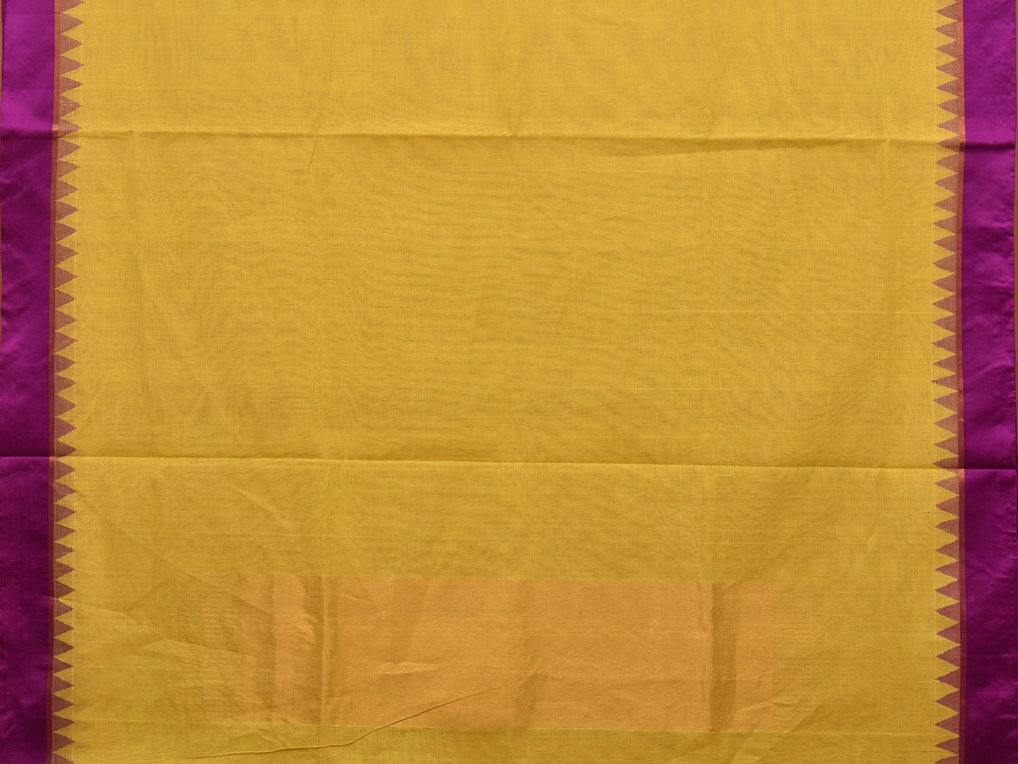 Yellow Khadi Cotton Handloom Plain Saree with Temple Border Design kh0597