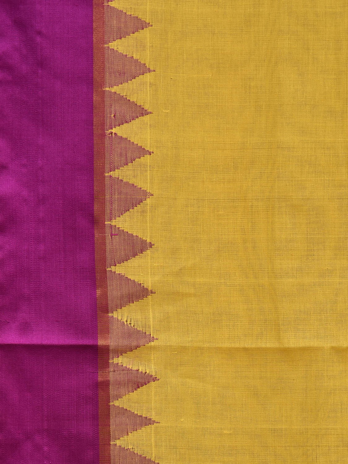 Yellow Khadi Cotton Handloom Plain Saree with Temple Border Design kh0597