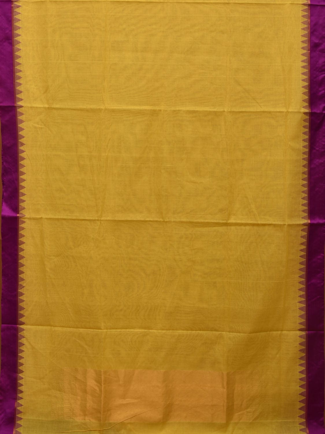 Yellow Khadi Cotton Handloom Plain Saree with Temple Border Design kh0597