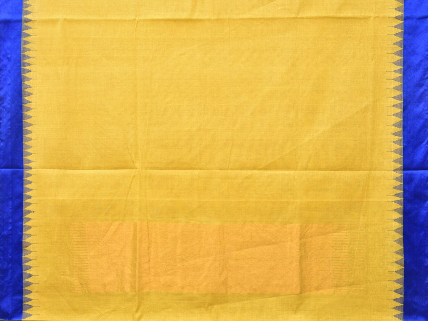 Yellow Khadi Cotton Handloom Plain Saree with Temple Border Design kh0610