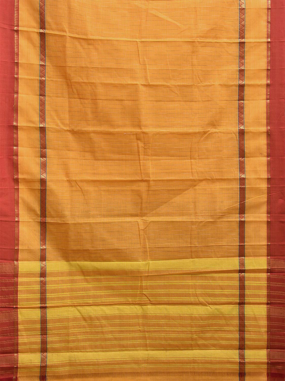 Yellow Narayanpet Cotton Handloom Saree with Checks and Big Border Design No Blouse np1107