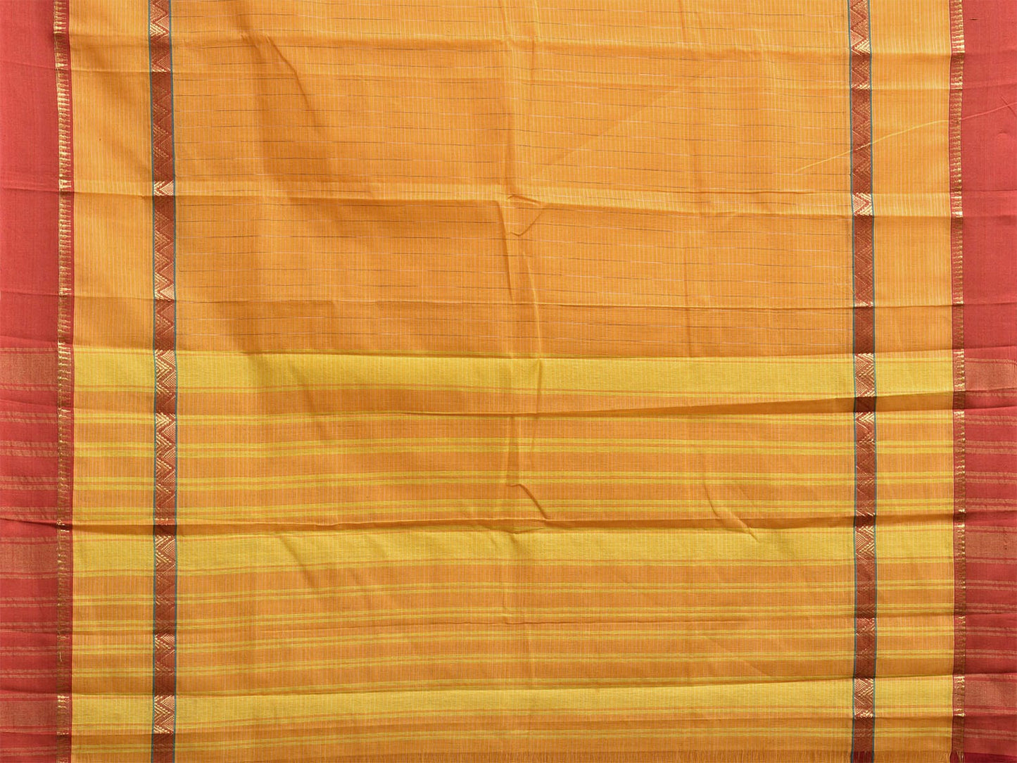 Yellow Narayanpet Cotton Handloom Saree with Checks and Big Border Design No Blouse np1107