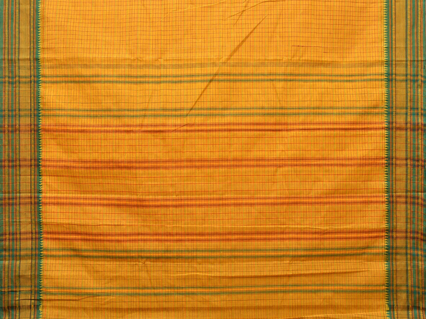 Yellow Narayanpet Cotton Handloom Saree with Checks Design No Blouse np0795