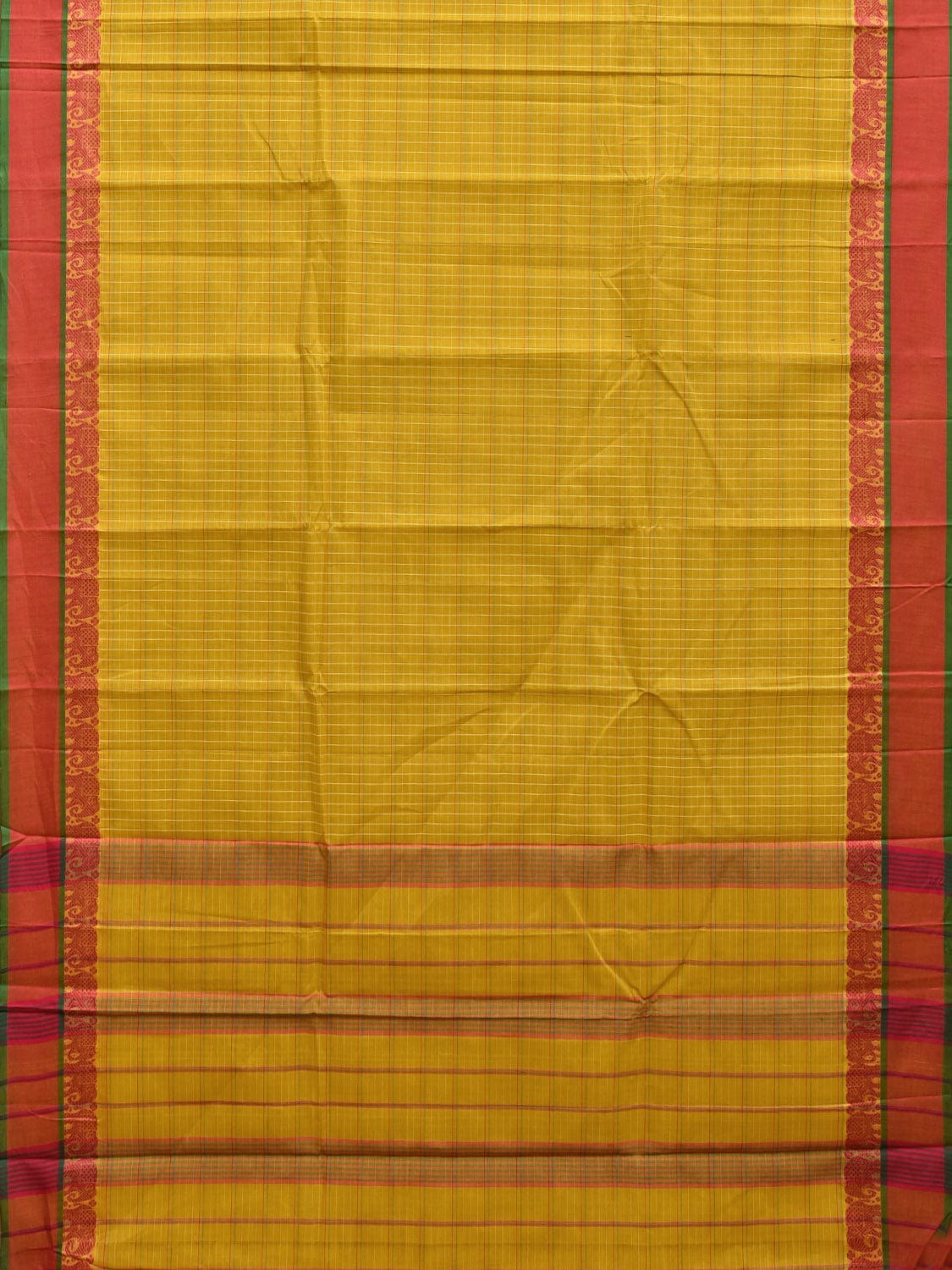 Yellow Narayanpet Cotton Handloom Saree with Elephant Border Design No Blouse np0855