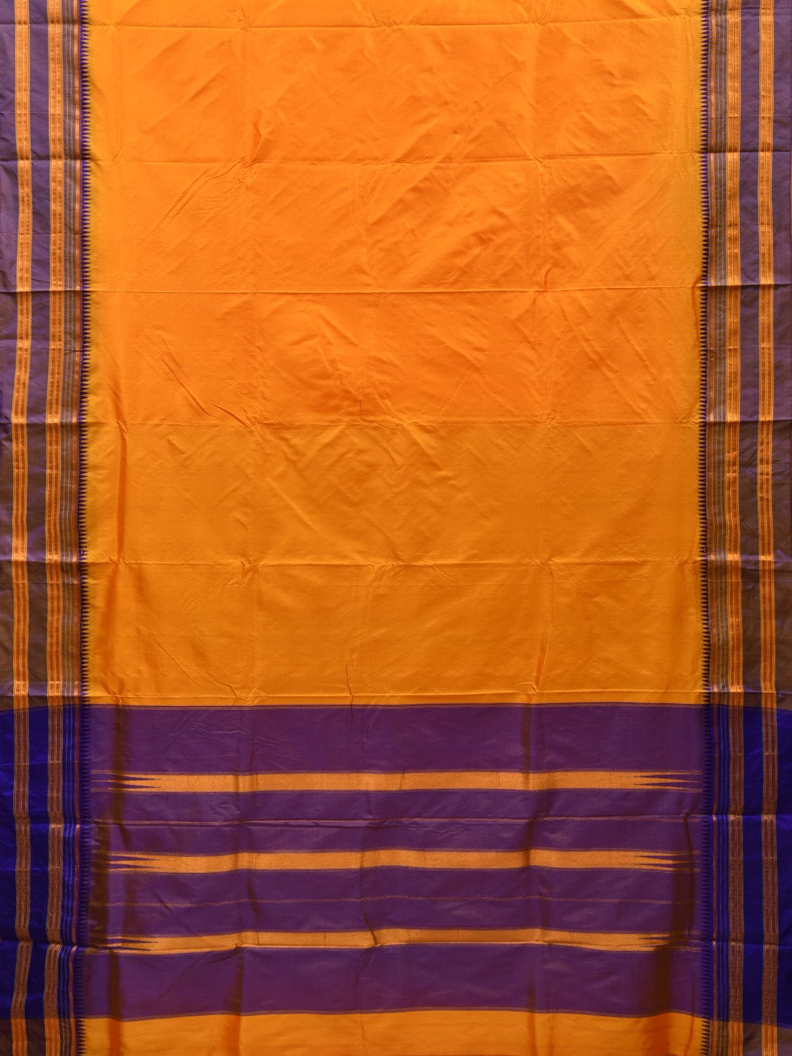Yellow Narayanpet Silk Handloom Plain Saree with Traditional Design No Blouse np0596