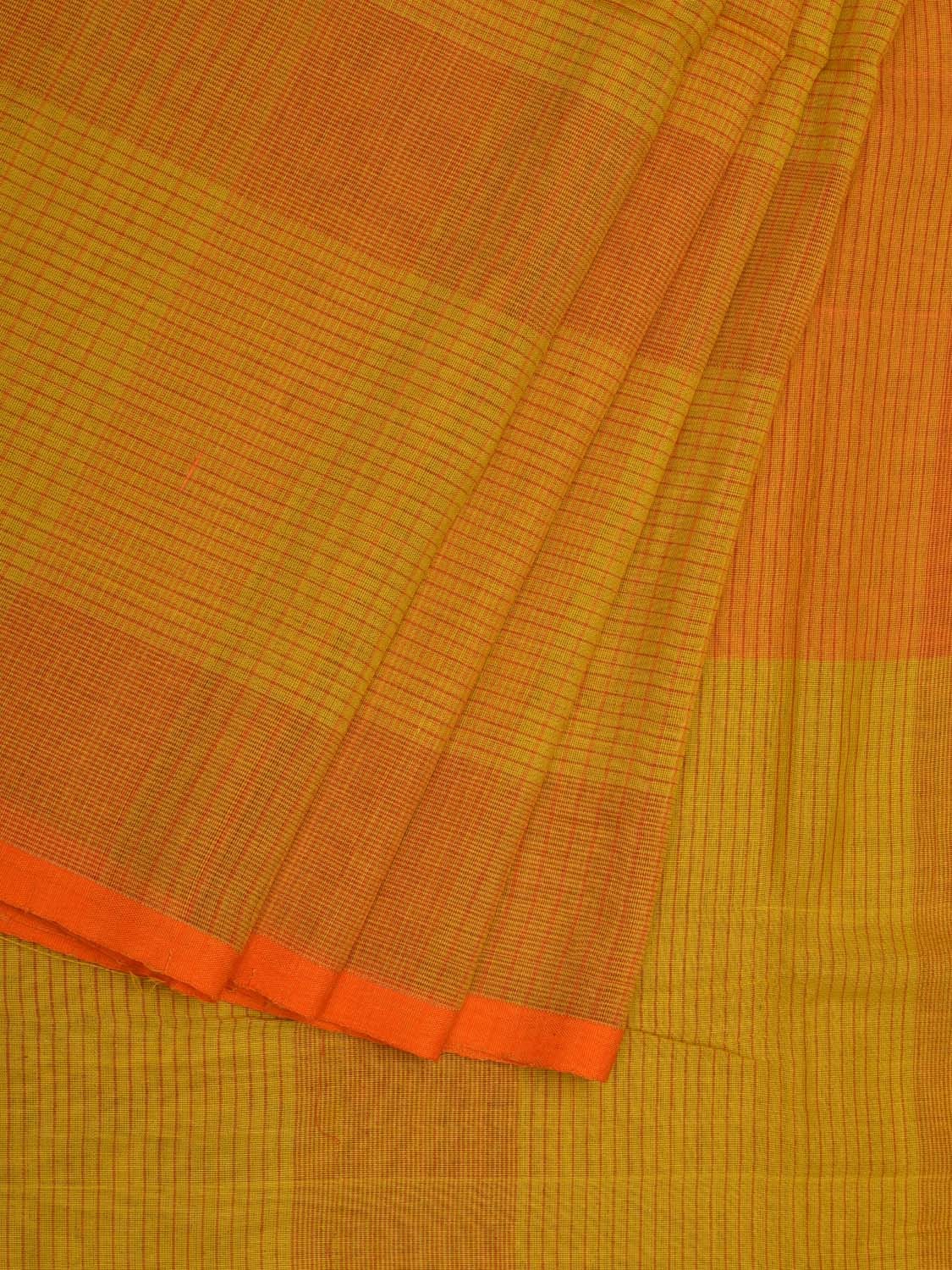 Yellow Organic Cotton Handloom Saree with Checks Design o0305