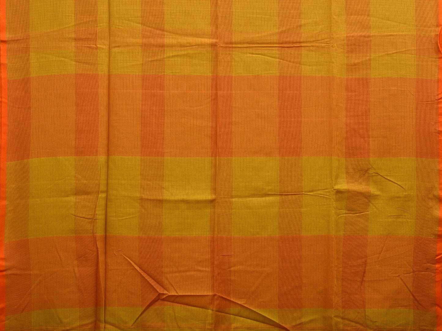 Yellow Organic Cotton Handloom Saree with Checks Design o0305