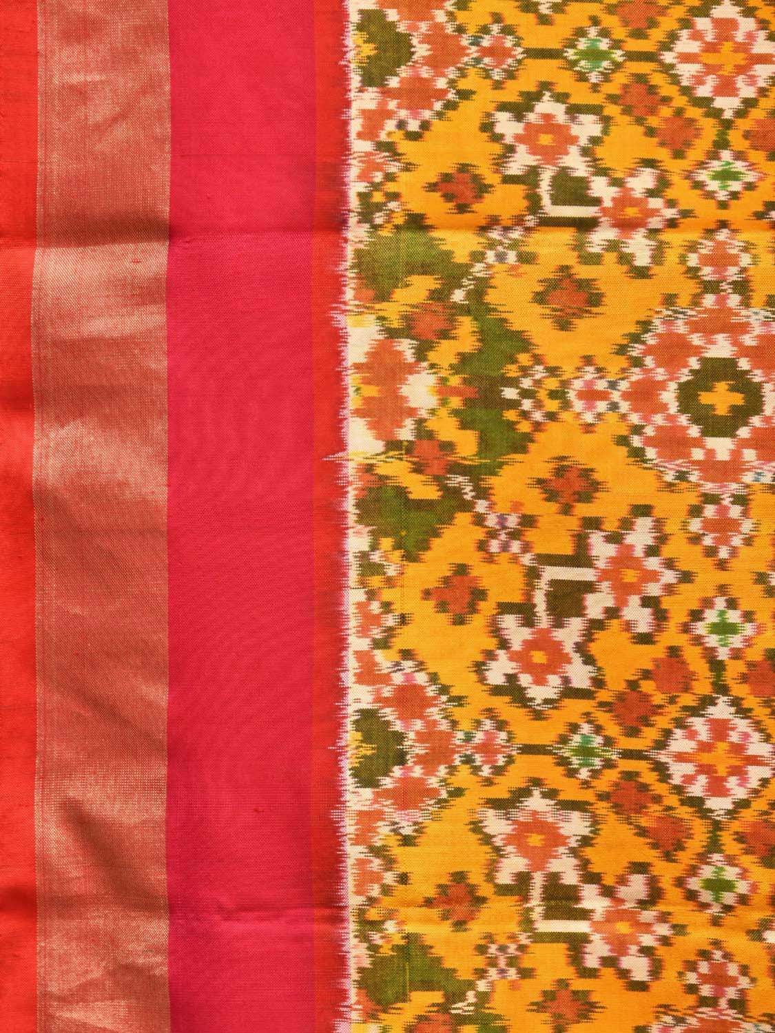 Yellow Pochampally Single Ikat Silk Handloom Saree with Contrast Pallu Design i0590