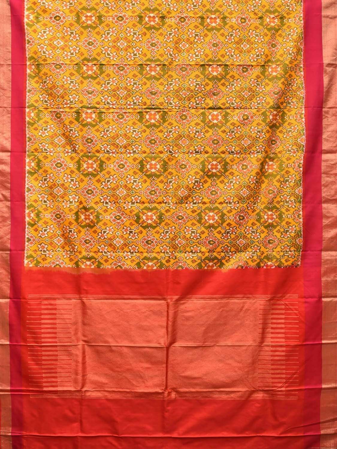 Yellow Pochampally Single Ikat Silk Handloom Saree with Contrast Pallu Design i0590