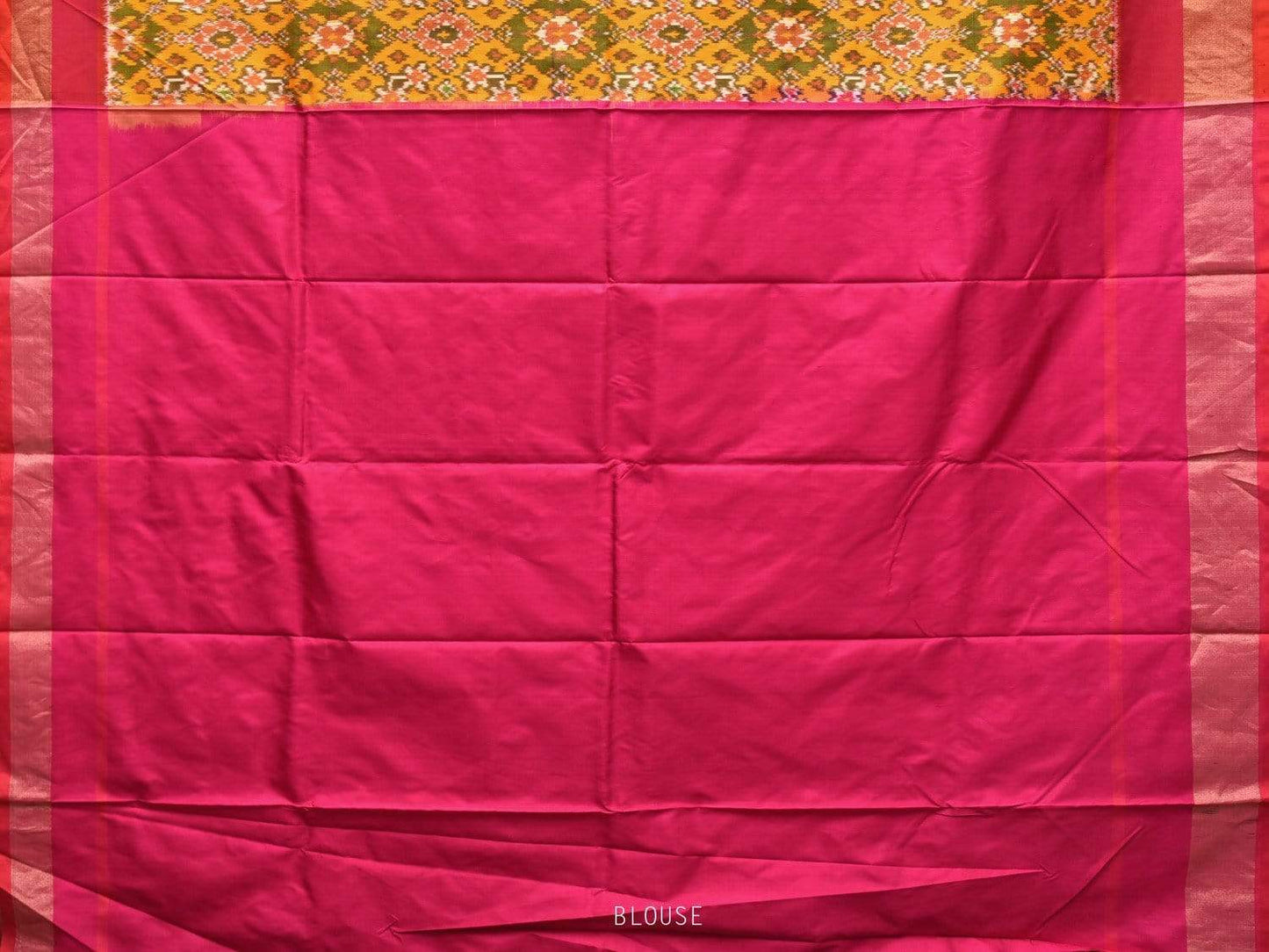 Yellow Pochampally Single Ikat Silk Handloom Saree with Contrast Pallu Design i0590