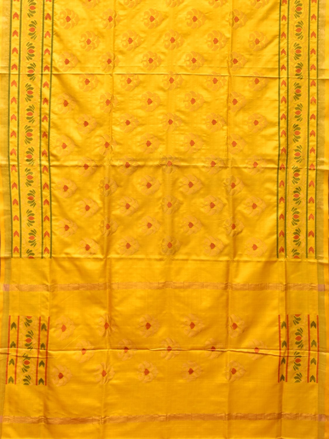 Yellow Uppada Silk Handloom Saree with All Over and Lotus Border Design u2051