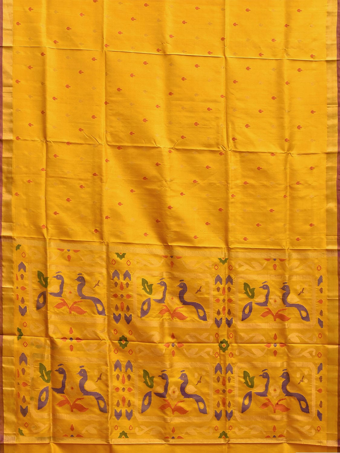 Yellow Uppada Silk Handloom Saree with Buta and Peacocks Pallu Design u2315