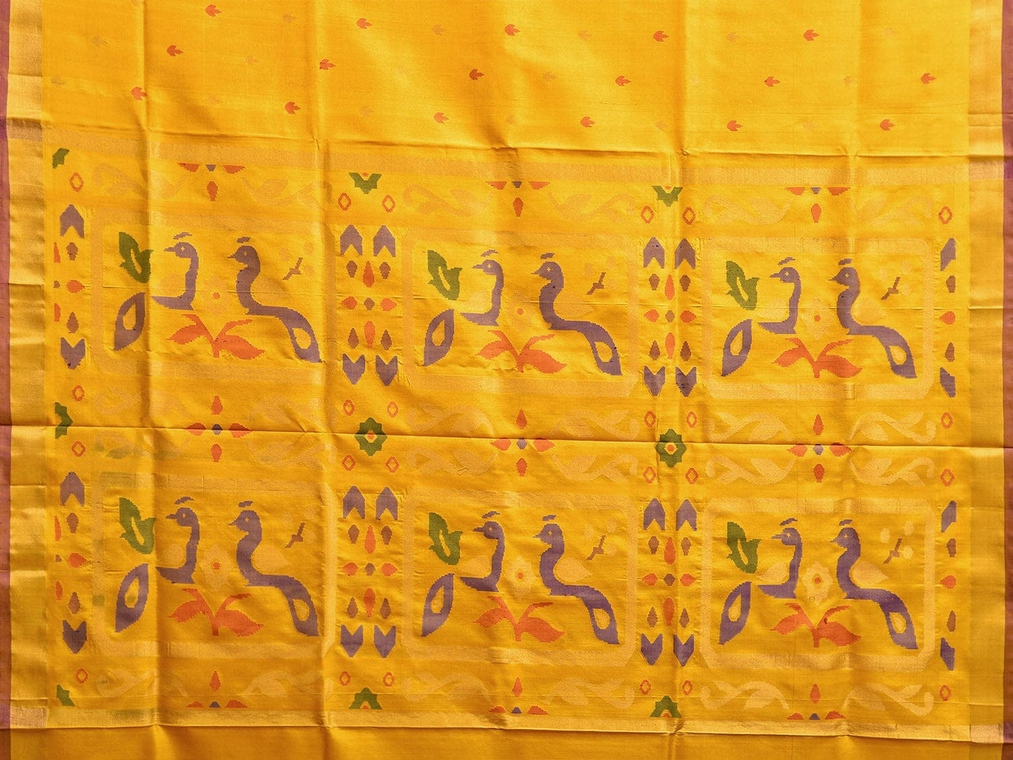 Yellow Uppada Silk Handloom Saree with Buta and Peacocks Pallu Design u2315