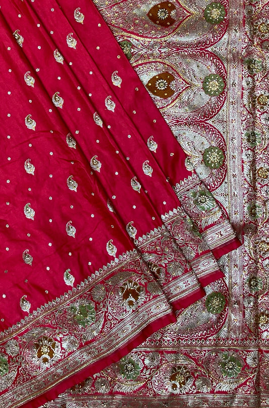 Pink Katan Banarasi Saree with Silver Zari Floral Weaving And Grand Pallu B0641ds