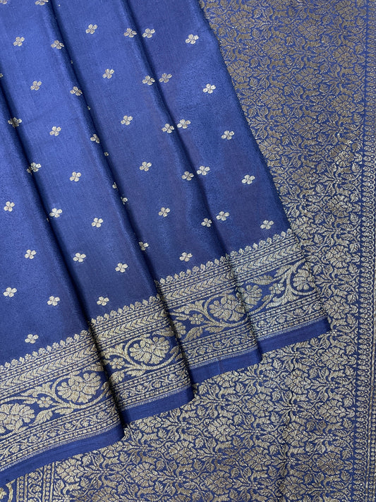 Dark Blue-Luxury Banarasi Crepe Saree  B0503ds