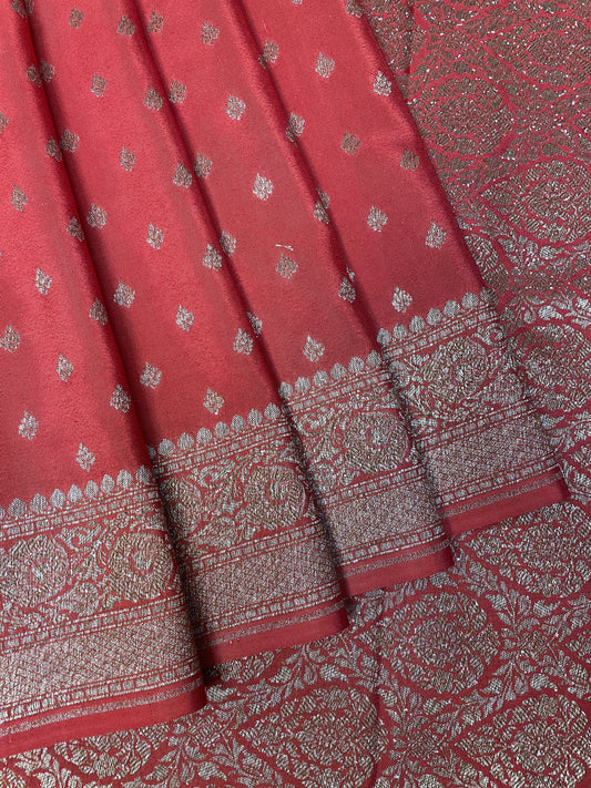 Red Luxury Banarasi Crepe Saree  B0502ds